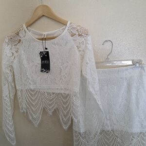 Elegant White Lace Skirt Set
